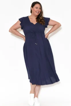 Midi Dresses<New U Collection Libby Navy Midi Dress