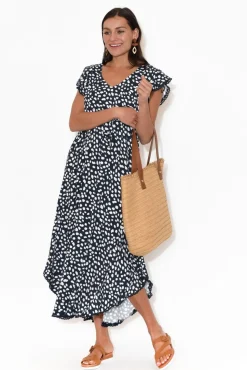 Midi Dresses<New U Collection Libby Navy Spot Midi Dress