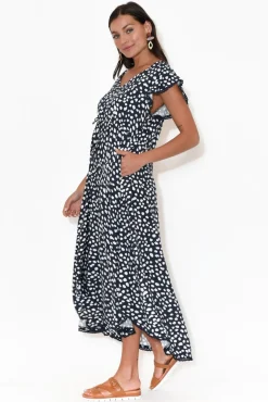 Midi Dresses<New U Collection Libby Navy Spot Midi Dress