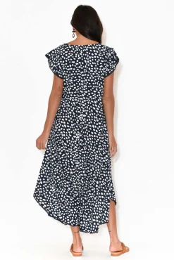 Midi Dresses<New U Collection Libby Navy Spot Midi Dress