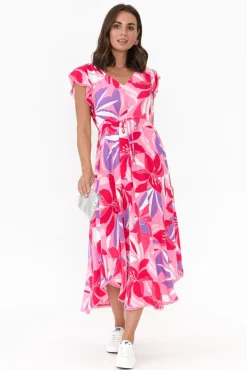 Midi Dresses<New U Collection Libby Pink Garden Midi Dress