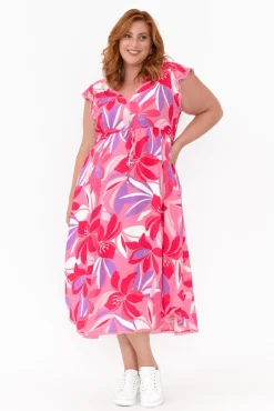 Midi Dresses<New U Collection Libby Pink Garden Midi Dress