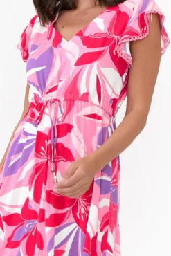 Midi Dresses<New U Collection Libby Pink Garden Midi Dress
