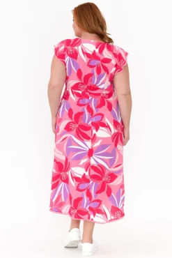 Midi Dresses<New U Collection Libby Pink Garden Midi Dress