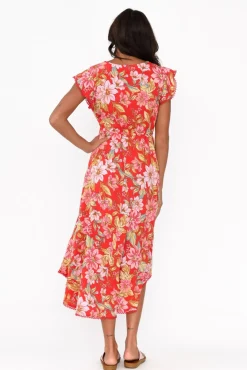 Midi Dresses<New U Collection Libby Red Bloom Midi Dress