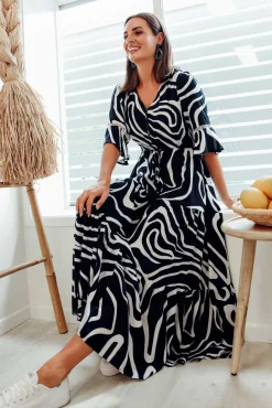 Maxi Dresses<Willow Tree Lima Navy Swirl Button Tier Dress