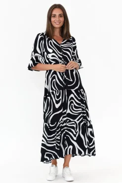 Maxi Dresses<Willow Tree Lima Navy Swirl Button Tier Dress