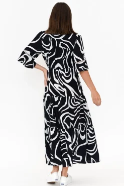 Maxi Dresses<Willow Tree Lima Navy Swirl Button Tier Dress