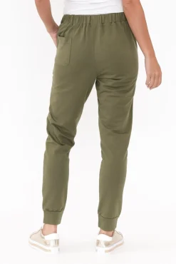 Pants<Betty Basics Lindsay Khaki Cotton Jogger Pant