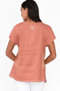 Linen Tops<Cali and Co Lindy Rust Linen V Neck Top