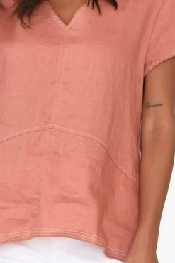 Linen Tops<Cali and Co Lindy Rust Linen V Neck Top