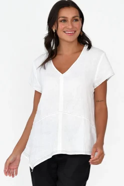 Linen Tops<Cali and Co Lindy White Linen V Neck Top