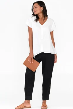 Linen Tops<Cali and Co Lindy White Linen V Neck Top