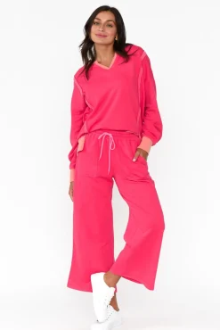 Cotton Tops<One Ten Willow Linnea Hot Pink V Split Jumper