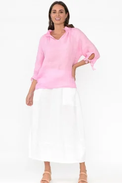 Skirts<La Strada Lisette White Linen Pocket Skirt
