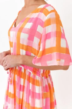 Midi Dresses<PQ Lisha Pink Check Tiered Dress