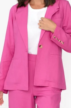 Jackets<Betty Basics Lisset Hot Pink Linen Blend Blazer