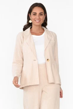 Jackets<Betty Basics Lisset Natural Stripe Linen Blend Blazer