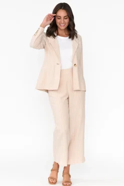 Jackets<Betty Basics Lisset Natural Stripe Linen Blend Blazer