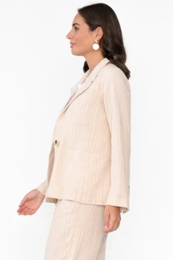 Jackets<Betty Basics Lisset Natural Stripe Linen Blend Blazer