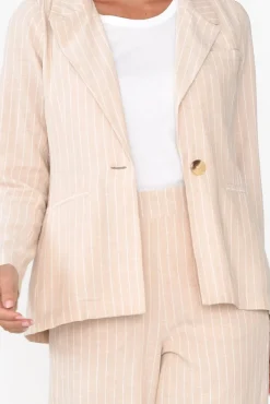 Jackets<Betty Basics Lisset Natural Stripe Linen Blend Blazer