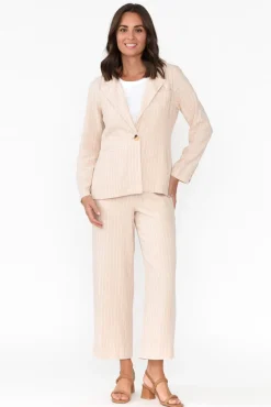 Jackets<Betty Basics Lisset Natural Stripe Linen Blend Blazer