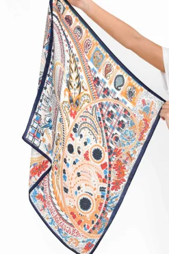Scarves<Zoda Lizette Navy Satin Paisley Square Scarf