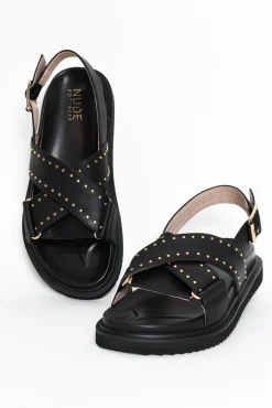 Flat Sandals<Nude Shoes Loddie Black Leather Crossover Sandal