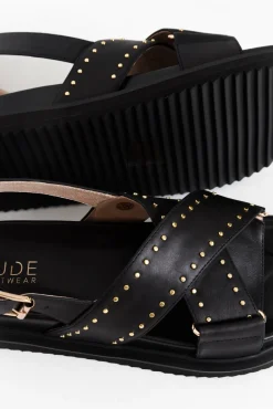 Flat Sandals<Nude Shoes Loddie Black Leather Crossover Sandal