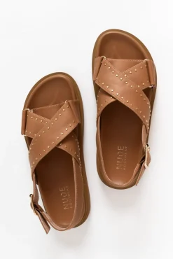 Flat Sandals<Nude Shoes Loddie Tan Leather Crossover Sandal