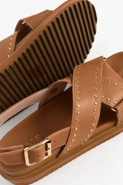 Flat Sandals<Nude Shoes Loddie Tan Leather Crossover Sandal