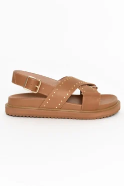 Flat Sandals<Nude Shoes Loddie Tan Leather Crossover Sandal