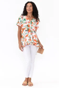 Sleeved Tops<Willow Tree Logan Orange Spot Ruffle Top