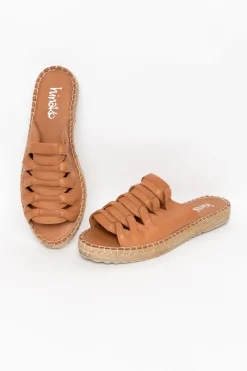 Flat Sandals<Hinako Lola Tan Leather Espadrille Platform Slide