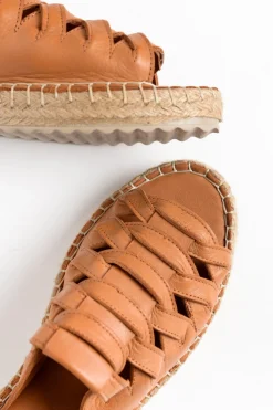 Flat Sandals<Hinako Lola Tan Leather Espadrille Platform Slide