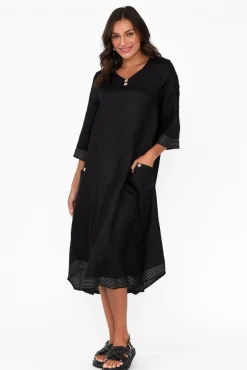Linen Dresses<Cali and Co Lolita Black Linen Pocket Dress