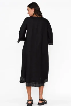 Linen Dresses<Cali and Co Lolita Black Linen Pocket Dress