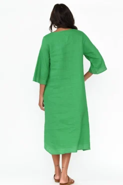 Linen Dresses<Cali and Co Lolita Green Linen Pocket Dress