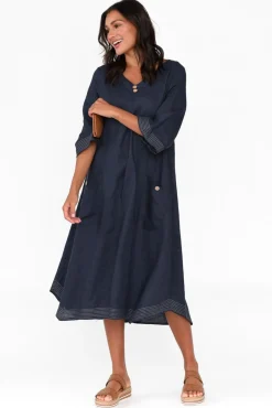 Linen Dresses<Cali and Co Lolita Navy Linen Pocket Dress