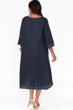 Linen Dresses<Cali and Co Lolita Navy Linen Pocket Dress
