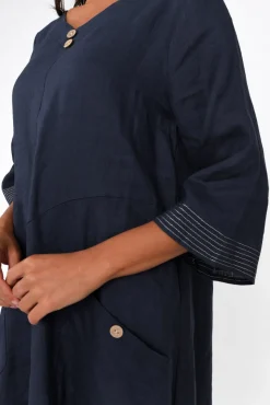 Linen Dresses<Cali and Co Lolita Navy Linen Pocket Dress