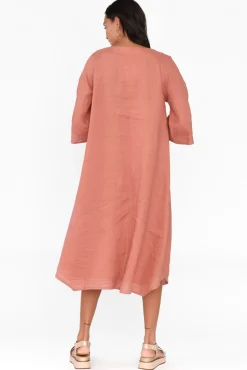 Linen Dresses<Cali and Co Lolita Rust Linen Pocket Dress