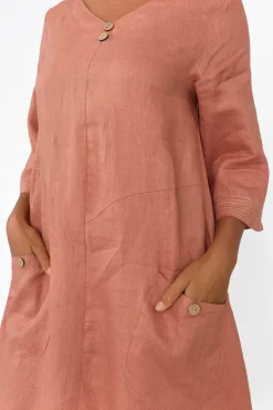Linen Dresses<Cali and Co Lolita Rust Linen Pocket Dress