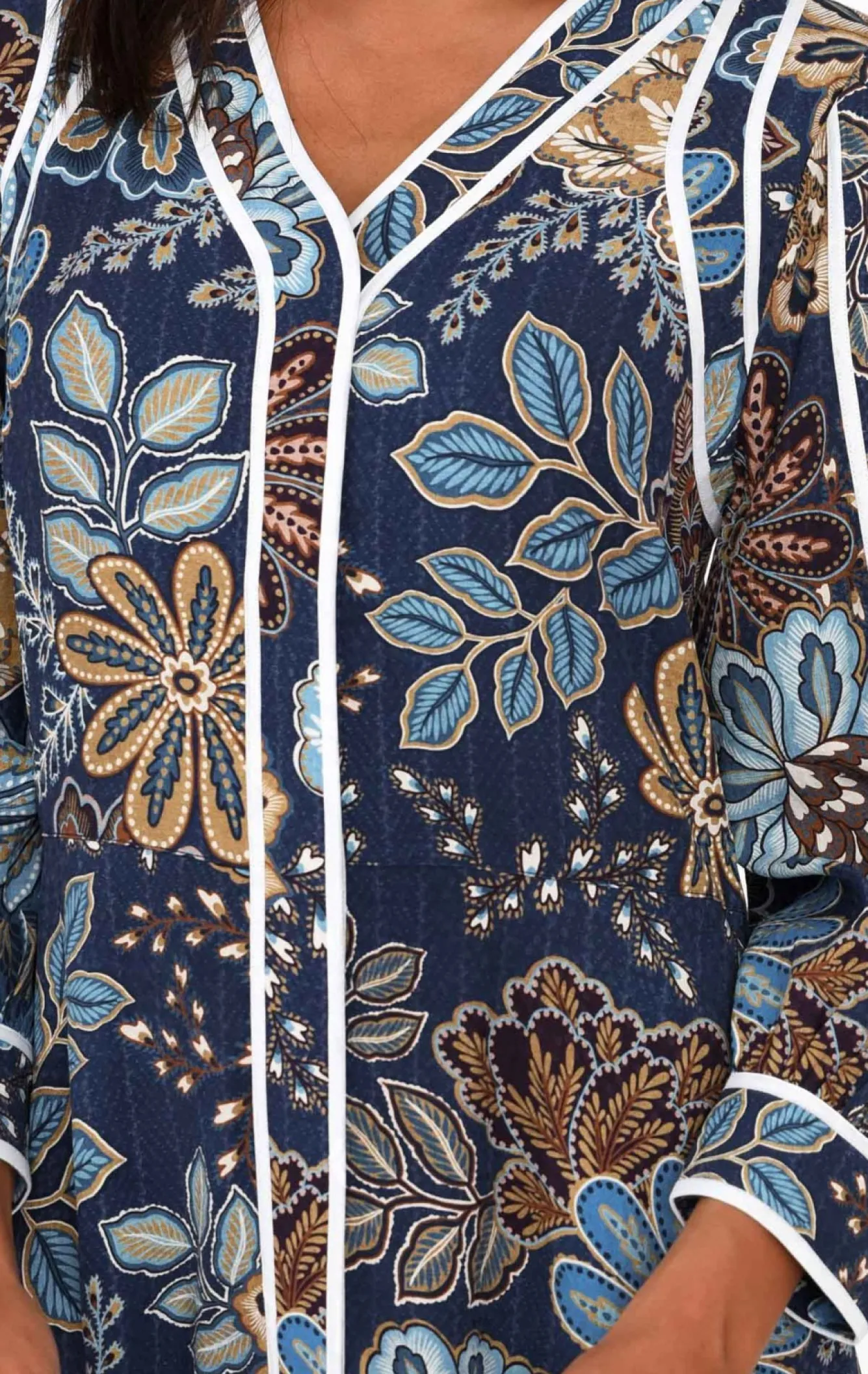 Midi Dresses<Once Was Lorene Navy Flower Bishop Sleeve Dress