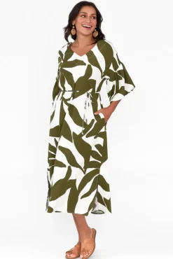 Midi Dresses<Label Of Love Lotte Green Leaf Puff Sleeve Dress