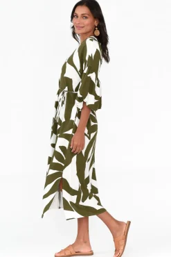 Midi Dresses<Label Of Love Lotte Green Leaf Puff Sleeve Dress