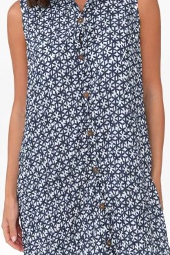 Cotton Dresses<Namastai Luca Navy Flower Cotton Frill Hem Dress