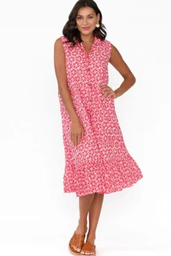 Cotton Dresses<Namastai Luca Red Flower Cotton Frill Hem Dress