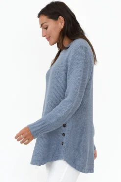 Cotton Tops<Willow Tree Lucas Blue Knit Button Jumper