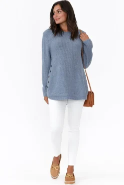 Cotton Tops<Willow Tree Lucas Blue Knit Button Jumper